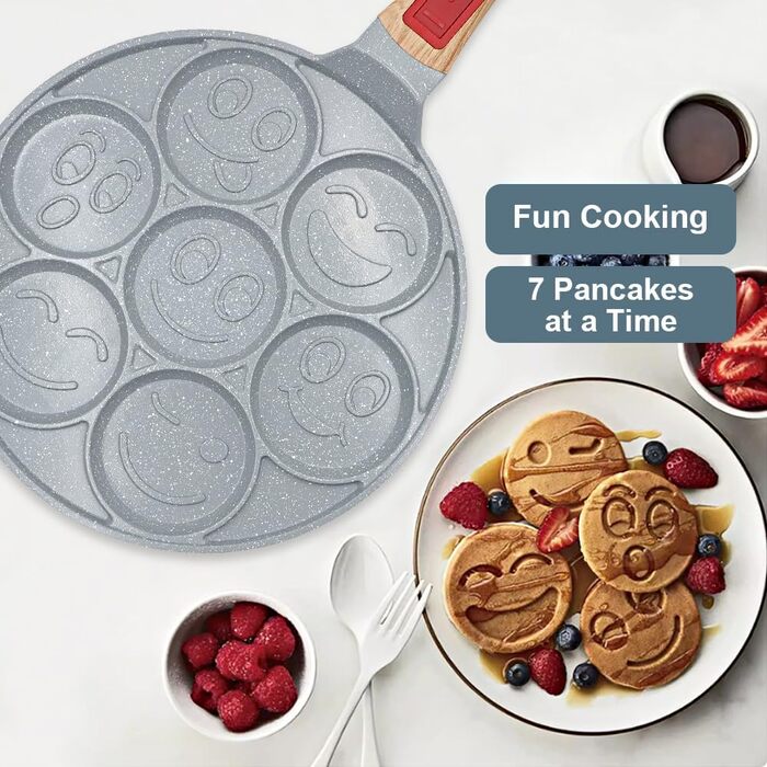 Сковорода для панкейків Induktion з антипригарним покриттям, 7 отворів, знімний ручка, для приготування яєць та дитячого сніданку - синій