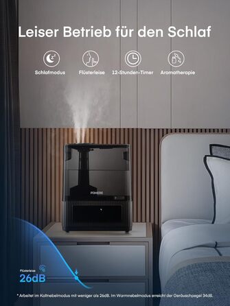 Зволожувач повітря FOHERE для спальні, 6 л, тихий, з теплим/холодним туманом, 60 годин роботи, дифузор для ефірних олій, режим сну, таймер 12 годин, нічник для дому, дитячої кімнати, рослин, немовлят та дітей