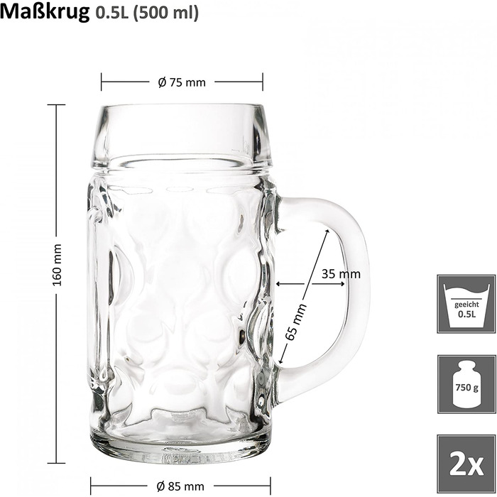 Набір пивних кружок Van Well 12 шт, 0,5 л, скляні, для ресторану та бару