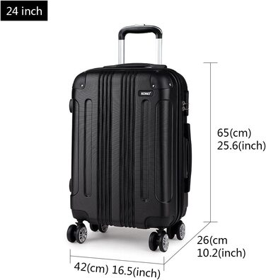 Набір валіз KONO Zwillingsrollen 3шт. M-L-XL, чорний, ABS, з жорстким корпусом