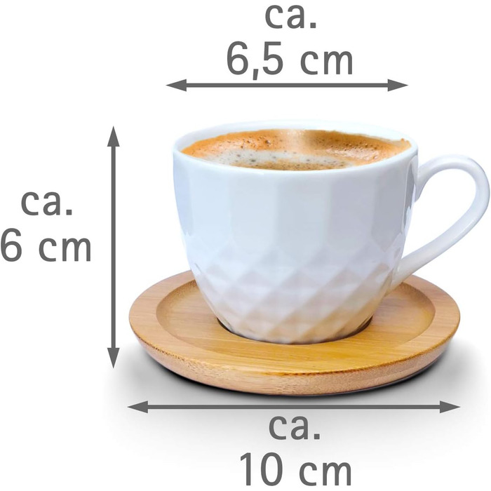 Набір чашок для кави 6 чашок (100 мл) 6 підставок, Wood Look, Порцеляна, Білий, Модель 3