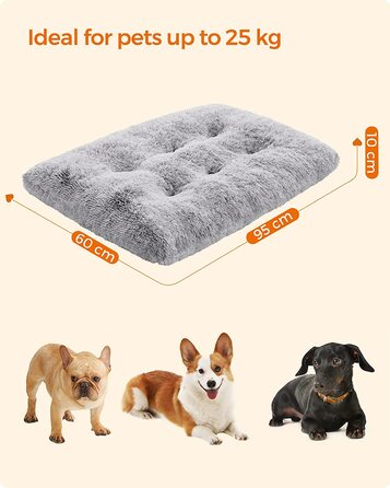 Підстилка для собак FEANDREA, подушка для собак, пухнастий килимок для собак, довгий плюш, 95 х 60 см, м'яка набивка, можна прати в пральній машині, кошик для собак, багатофункціональна, портативна, світло-сіра PGW202G01 L (95 х 60 см) світло-сірий
