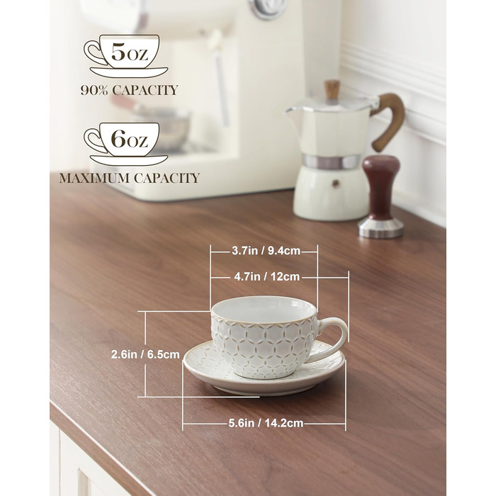 Набір посуду Malacasa LYDIA для 4 осіб (16 предметів): тарілки, чашки, чайний сервіз з рельєфом, бежевий