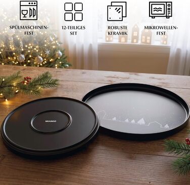 Набір чашок Miamio на Новий рік, 4 шт, 500 мл (чорні) / Кавові чашки на Різдво, мінімалістичний зимовий мотив, подарунок на Новий рік, безпечні для миття в посудомийній машині та використання в мікрохвильовій печі – Зимова колекція (12 шт)