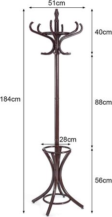 Стойка для одягу Giantex з підставкою для парасольки, дерев'яна, 12 гачків, для передпокою/вітальні (колір: коричневий)