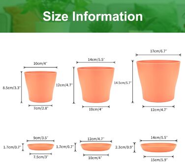 KINGLAKE Набір горщиків для квітів 8 шт., 17 см, пластик з підставкою, для квітів, сукулентів, кактусів, кольорові