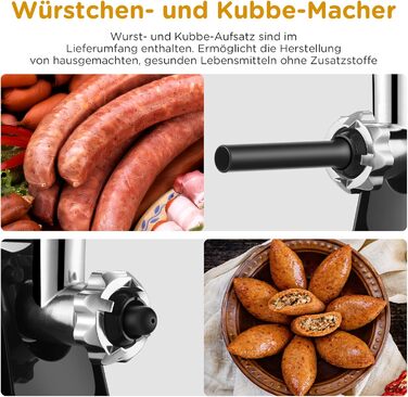Електрична м'ясорубка Aobosi 3-в-1, 3000 Вт, з пластинами з нержавіючої сталі, кубиками та трубками для начинки ковбаси