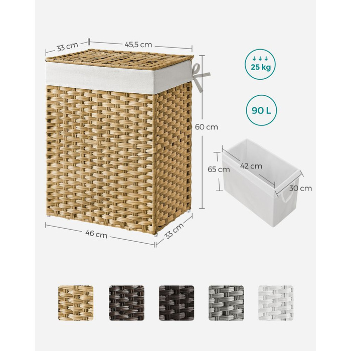 Кошик для білизни ручної роботи з синтетичного ротанга - натуральний / 90 л (46 x 33 x 60 см)