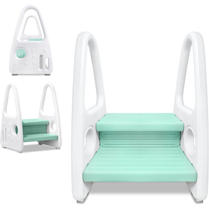 Триттхокер дитячий Aufun, 2 сходинки, антиковзка поверхня, для дитячої кімнати, кухні, ванної кімнати, навчання користуванню унітазом (зелений)