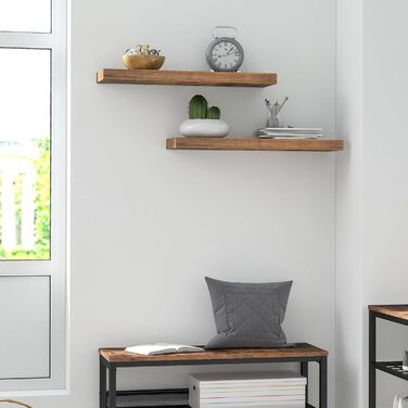 Полиця настінна HOOBRO 2 шт., плаваюча, 60x20x3.8 см, коричнева вінтаж, з прихованими кронштейнами для ванної, спальні, кухні, офісу, вітальні