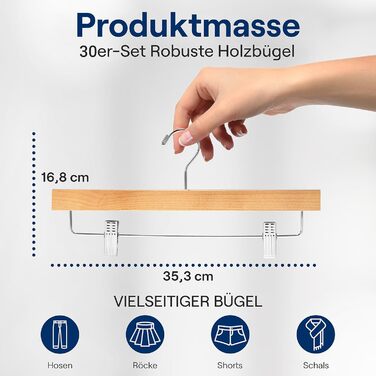 Дерев'яні вішалки для штанів SereneLife з кліпсами (20 шт.), 35,6 x 1,3 x 17 см
