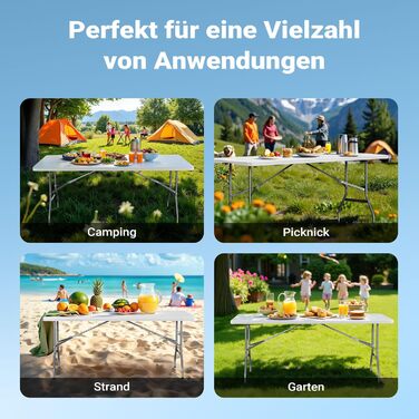 Складаний кемпінговий стіл Wiltec 122x60x75 см, стіл для пікніка, саду та виїзних заходів з ручкою для перенесення