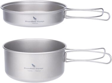 Набір посуду iBasingo Titan для кемпінгу та подорожей (1000мл казанок + 500мл миска) з розкладним ручками, кухонні аксесуари для піших прогулянок, трекінгу та подорожей Ti2042C