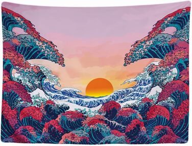 Гобелен Гобелен Прикраса Квартири - Природа Хвилі Сонце Море - 200 х 150 см у висоту - Настінні вішалки з тканини - Аксесуари для спальні, вітальні, дитячої