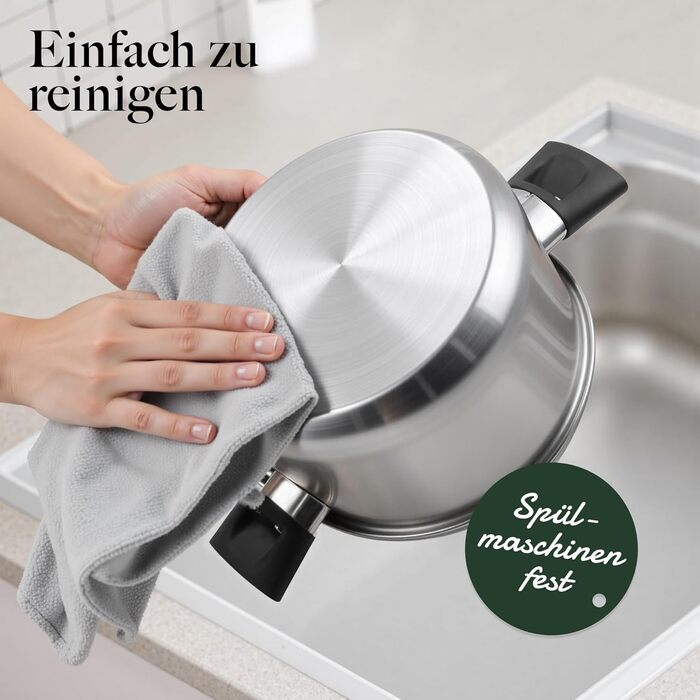 Набір каструль 6 шт. з нержавіючої сталі для індукційних плит, Cookware Set, нержавіюча сталь, без антипригарного покриття, сумісний з усіма типами плит, з кришкою та захистом від опіків, для посудомийної машини