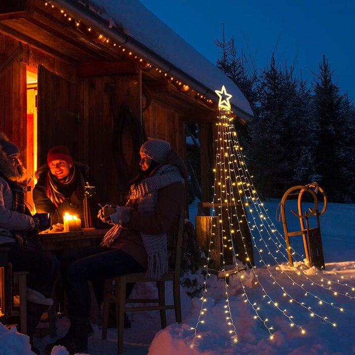 Гірлянди для різдвяної ялинки Geemoo з зірками, 3 м х 9 гірлянд, 317 світлодіодних вуличних різдвяних вогнів, гірлянда для крижаного дощу Вей