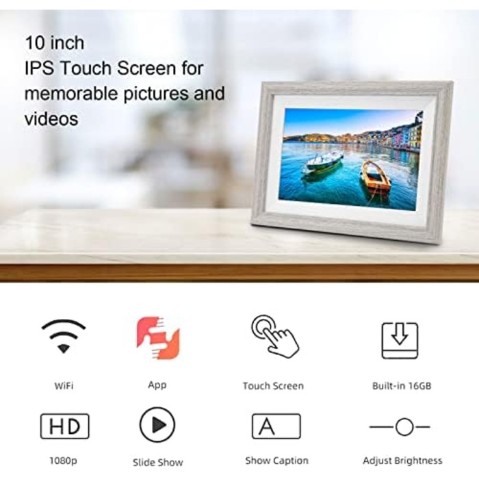 Цифровий фоторамка 10 дюймів з Wi-Fi, дерев'яний, 2K/4K HD IPS 1920x1080, розумний, для передачі фото та відео