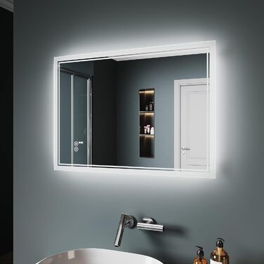 Дзеркало для ванної кімнати SONNI LED з підсвічуванням 80x60 см, прямокутне, біле