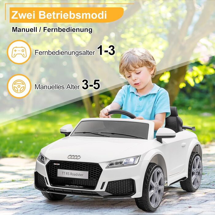 Дитячий електромобіль LEADZM з музикою, гудком і фарами, 12V, білий, з дистанційним керуванням 2,4G, швидкість 3-5 км/год