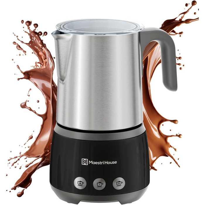 Електричний спінювач молока Maestri House 500 мл 4-в-1 з керуванням Smart Touch, функція пам'яті, для лате, гарячого шоколаду та теплого молока, чорно-сірий