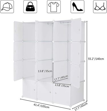 Шафа для одягу TactFire, 12 кубиків, 105x45x140см, біла