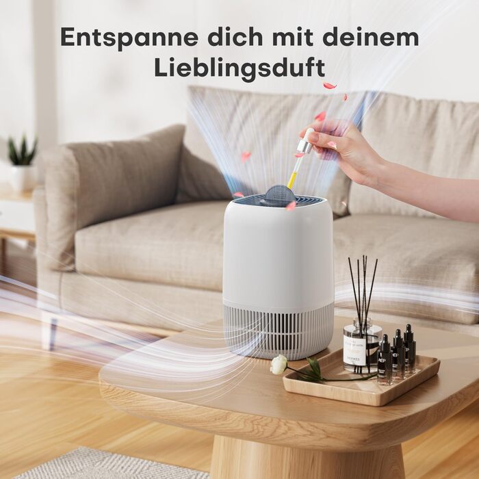 Повітряочисник AROEVE з HEPA фільтром H13, 3-ступенева фільтрація, для спальні, 5W, тихий 22dB, з аромадифузором, видаляє пил, алергени, шерсть тварин, білий