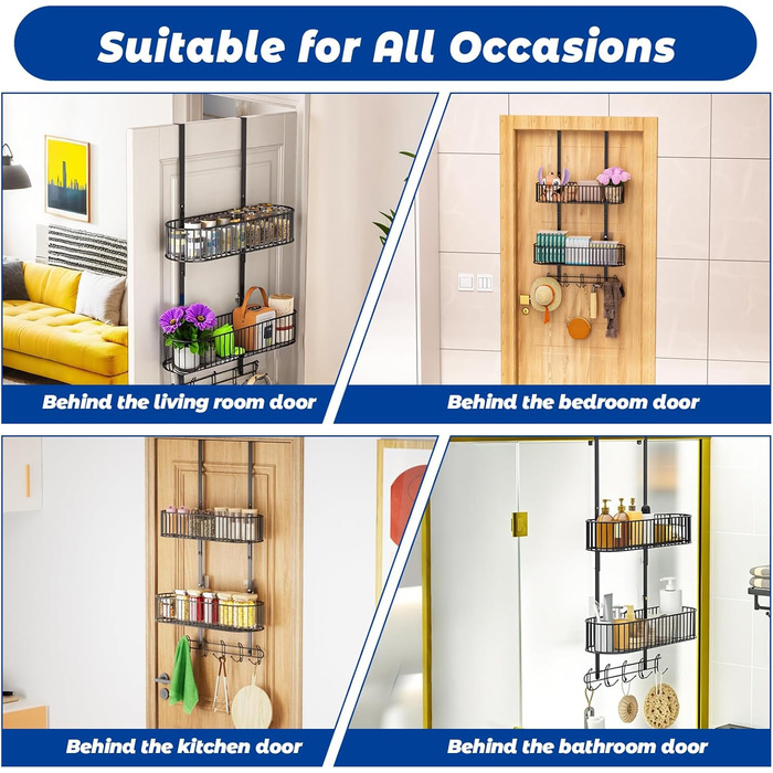 Настінна поличка для душу без свердління, чорна, для скляних душових кабін, регульована висота, 3 гачки, для шампуню та гелю для душу