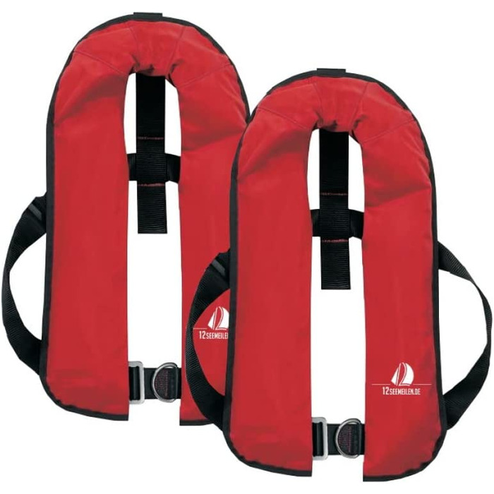 Комплектів автоматичних рятувальних жилетів skipper 2 стандарту ISO 165N з ременем безпеки, рятувальний жилет червоного кольору, 12