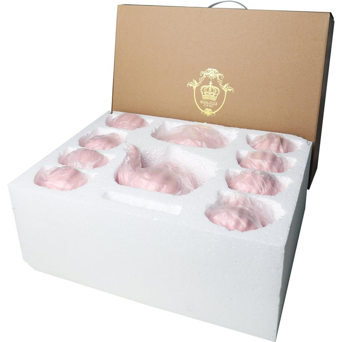 Чайний сервіс Sweejar Home Porzellan British Royal, 6 персон, з чайником, цукорницею, ложками та ситечком, для High Tea (FloralD), фіолетові чашки