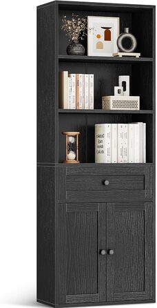 Стелаж Coleshome з дверцятами та шухлядами, 5 полиць, 48x24x164.2 см, білий/чорний