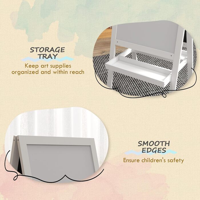 AIYAPLAY Фліпчарт дитячий 2 в 1 - магнітна та крейдяна поверхні, 2 полиці, білий