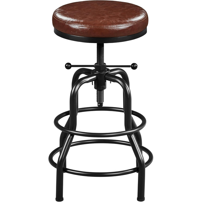 Барний стілець Yaheetech вінтажний, регульована висота, з товстим сидінням, без монтажу, з штучної шкіри, для кухні/вітальні/бару/кафе, коричневий