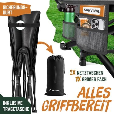 Складане розкладне ліжко ELONEO NEU для кемпінгу та подорожей з преміум-матрацом, витримує до 200 кг, з сумкою для перенесення, антрацит