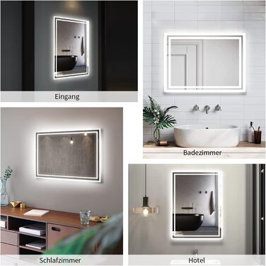 LED дзеркало для ванної кімнати Boromal 40x60 см з підсвічуванням та вимикачем, 6500K, холодний білий світ