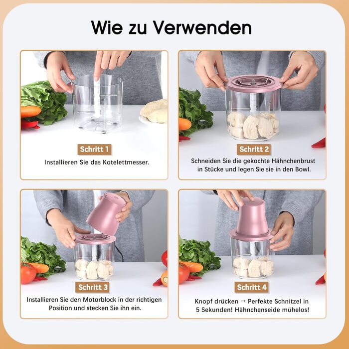 Електричний подрібнювач для кухні 1.5L, подрібнювач курки, овочів, фруктів, м'яса, для дитячого харчування, 250W