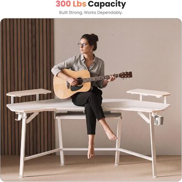 Ігровий стіл EUREKA ERGONOMIC 160x74 см з крилами, для ПК, з 2 відсіками для iPad, для дому, офісу, стрімінгу, білий акорн