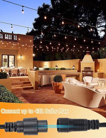LED гірлянда 15м для дому та саду з цоколем E27, IP65, 2700K, тепле світло