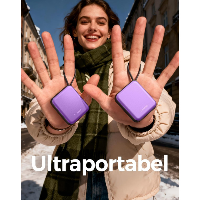 Електричні грілки для рук OCOOPA UT5 Nano Violett (2 шт), 4000mAh, 3 режими, до 52°C, USB, для зими, подорожей, спорту