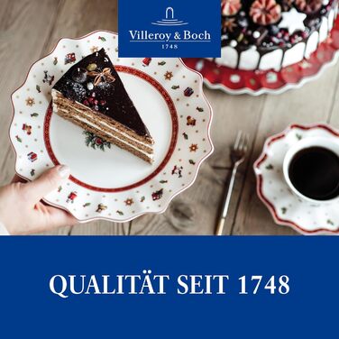 Villeroy & Boch Toy's Delight: Сніданок на двох - сервіз для двох осіб (6 предметів), білий/червоний. Ідеальний для святкування Різдва! Преміум-посуд з порцеляни.