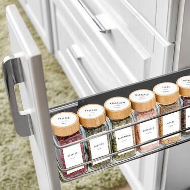 Набір баночок для спецій з дозатором [24 x 120 мл] з етикетками | Баночки для спецій з бамбуковими кришками, органайзер для зберігання, 24 шт.