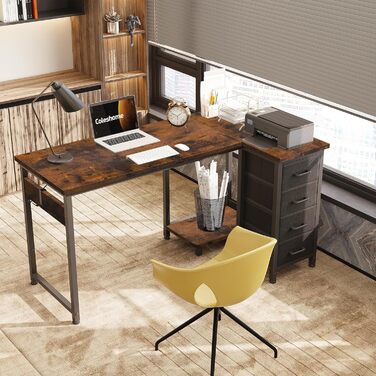 Комп'ютерний стіл кутовий Coleshome 120x70 см з 4 висувними ящиками, для офісу, кабінету, спальні, вінтажний коричневий