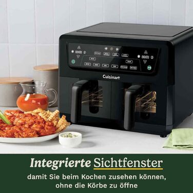 Фритюрниця Cuisinart XXL 10.4L з двома зонами нагріву | Без PFAS та хімікатів | Для смаження, грилю, випікання, дегідратації та підтримання тепла | 2 x 5.2L, 8+ порцій | Знімні деталі, придатні для миття в посудомийній машині (2 камери + скло)