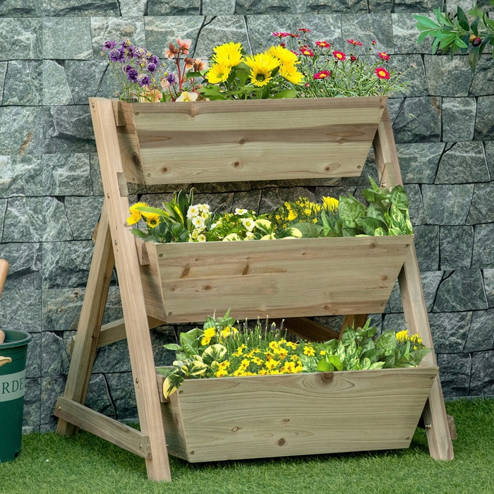 Дерев'яна багаторівнева клумба-сходи 