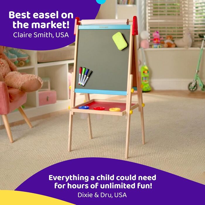 Дитяча мольберт Blue Squid Kinder Staffelei: регульована висота, двосторонній, з крейдяною та магнітною дошкою, рулоном паперу, 100+ аксесуарів, для дітей 3-12 років, преміум-якість 2025