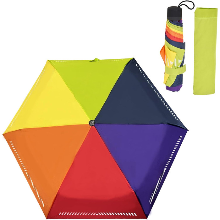 Дитяча парасолька Willingood, кишенькова парасолька, світловідбиваючі смуги, 6 ребер, сталь 8 мм, понж 210T, макс. 50 символів