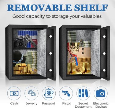Biometричний сейф WASJOYE з захистом від вогню: відбиток пальця, цифрова клавіатура, USB-зарядка, 40L, для дому, офісу, готелю