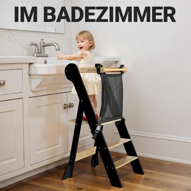 COSYAND Монтессорі стільчик-сходинка для дітей від 1 року, регульована висота, безпечний | Сходинка Монтессорі для кухні, сірий колір