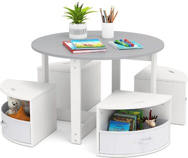 Дитячий стіл DREAMADE з 4 стільцями, комплект меблів для дитячої кімнати (сірий)