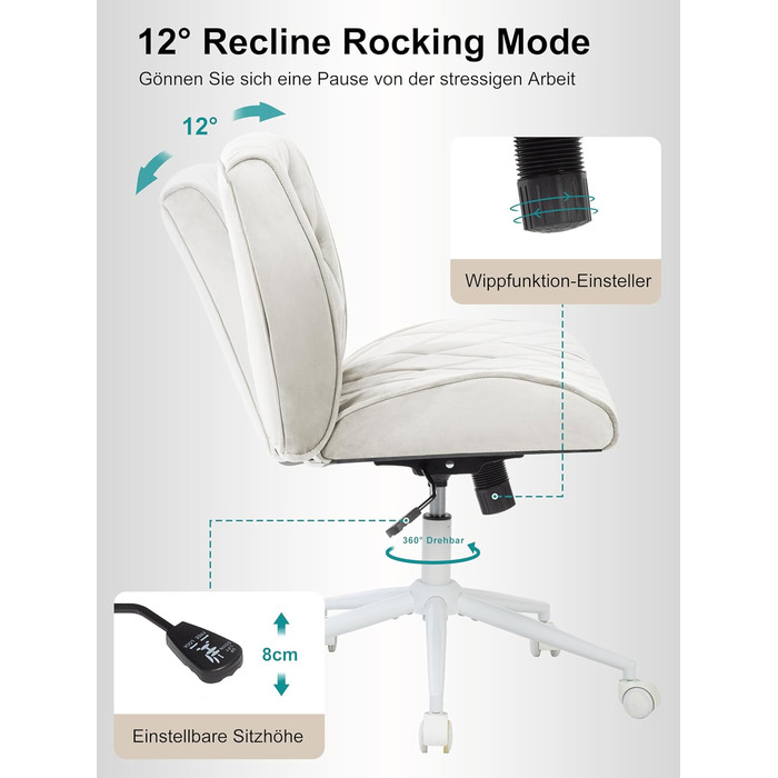 Крісло для дому та офісу Symino з функцією гойдання, крісло для макіяжу та письмове, з м'якої еко-шкіри, регульоване по висоті, поворотне на 360°, ергономічне, до 150 кг, велике