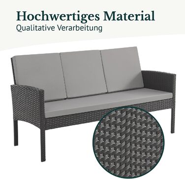 Садовий набір меблів SVITA Denver з поліротангу 4 предмети: 2 крісла, диван на 2 місця, стіл - чорний, сталевий каркас, водостійкий PE-ротанг, подушки